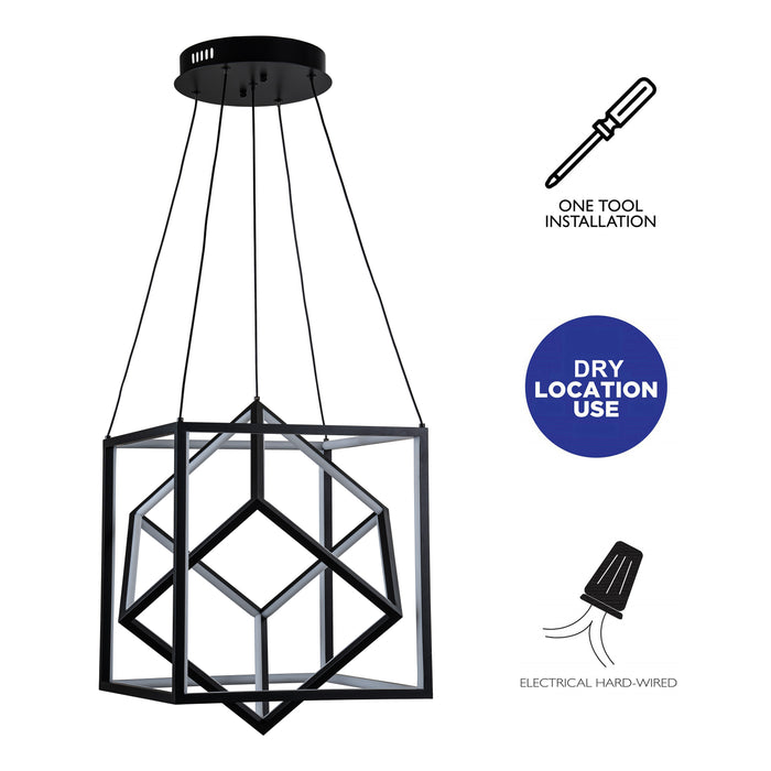 Black Modern Geometric Cube LED Pendant Light