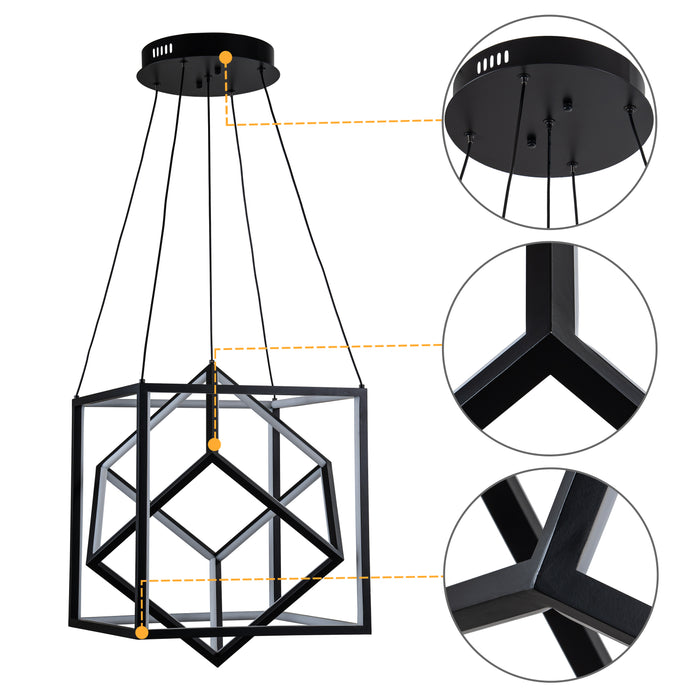 Black Modern Geometric Cube LED Pendant Light