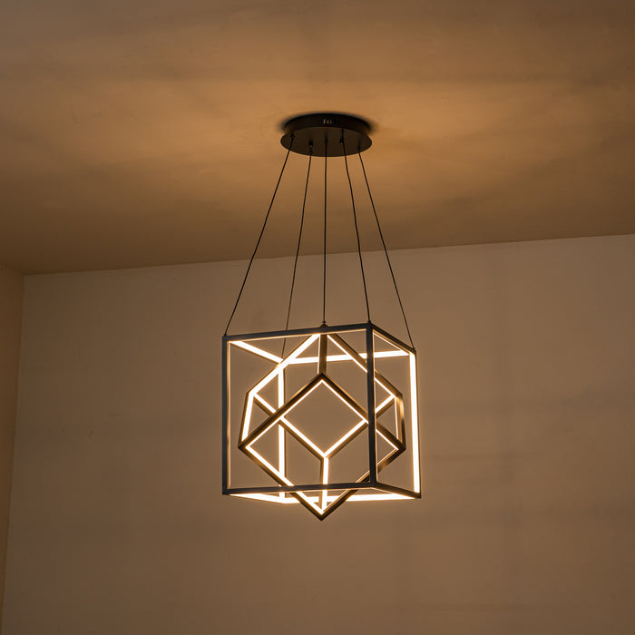 Black Modern Geometric Cube LED Pendant Light