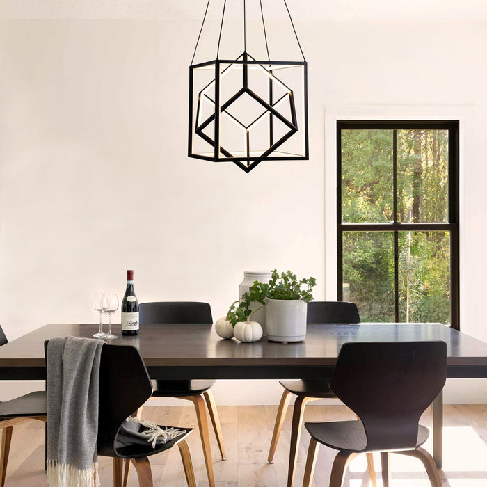 Black Modern Geometric Cube LED Pendant Light