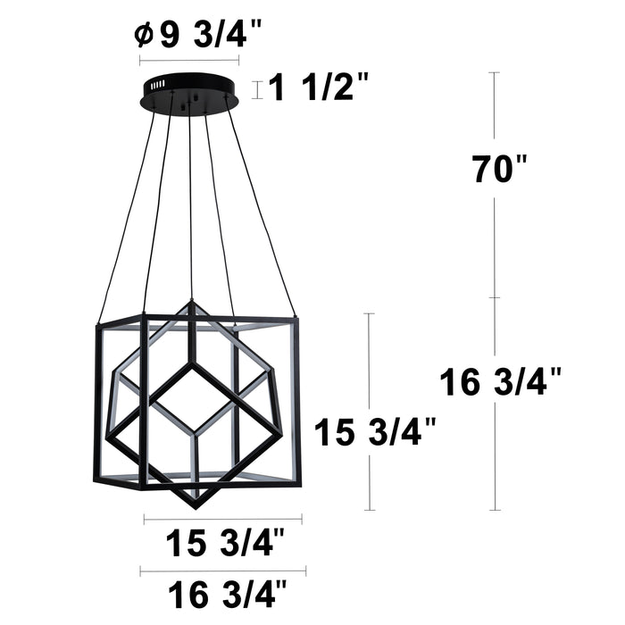 Black Modern Geometric Cube LED Pendant Light