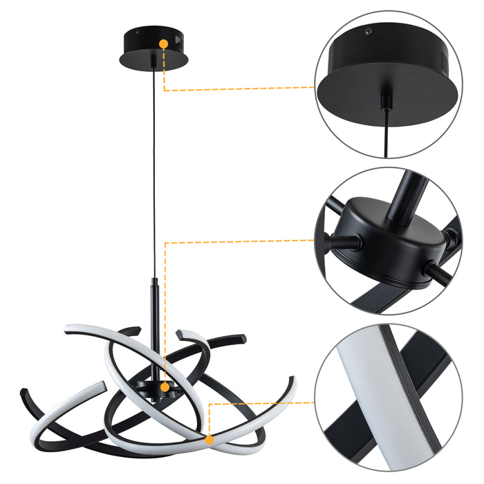 Modern Black Curved Lines LED Chandelier