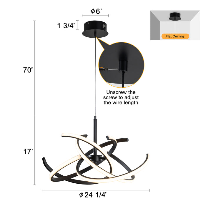 Modern Black Curved Lines LED Chandelier