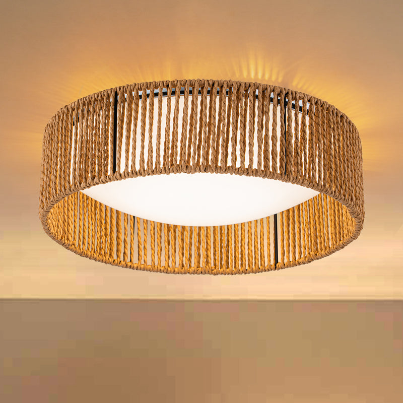 C Cattleya 14.25in. LED Rattan Flush mount with Color Changing 3000K/4000K/5000K