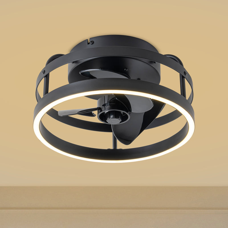 12 in. Black Low Profile Color Changing LED Flush Mount with Remote and APP Smart Control Indoor Ceiling Fan with Dimmable Lighting