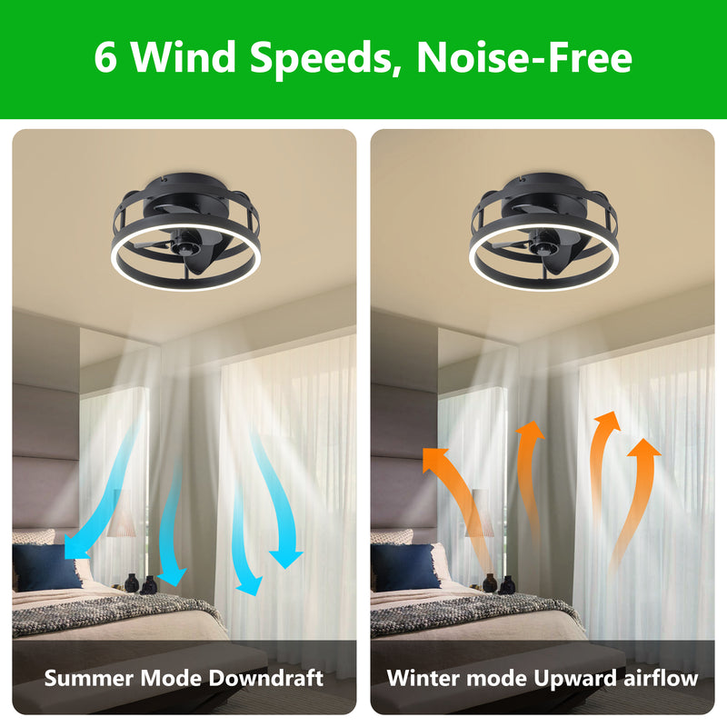 12 in. Black Low Profile Color Changing LED Flush Mount with Remote and APP Smart Control Indoor Ceiling Fan with Dimmable Lighting
