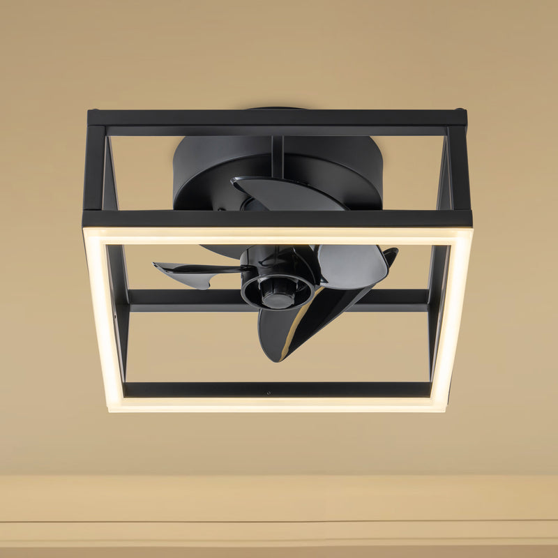 11.75 in. LED Indoor Black Ceiling Fan with Dimmable Color Changing Lighting Low Profile Flush Mount Ceiling Fan with Remote and APP Smart Control