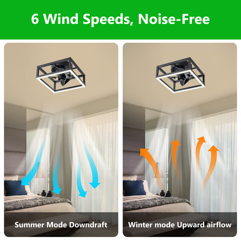 11.75 in. LED Indoor Black Ceiling Fan with Dimmable Color Changing Lighting Low Profile Flush Mount Ceiling Fan with Remote and APP Smart Control