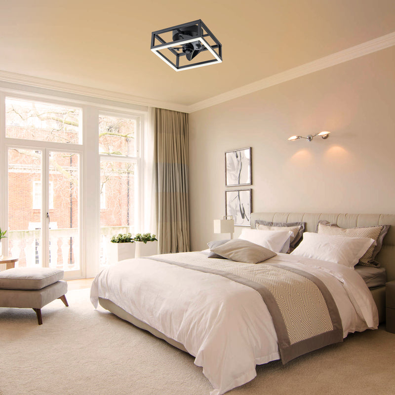 11.75 in. LED Indoor Black Ceiling Fan with Dimmable Color Changing Lighting Low Profile Flush Mount Ceiling Fan with Remote and APP Smart Control