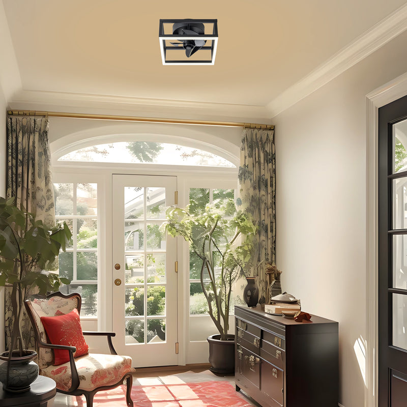11.75 in. LED Indoor Black Ceiling Fan with Dimmable Color Changing Lighting Low Profile Flush Mount Ceiling Fan with Remote and APP Smart Control
