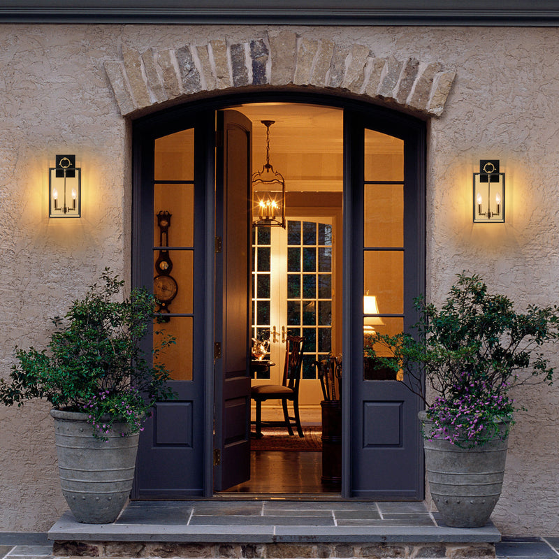 2-Light Dark Bronze Finish Brass Outdoor Wall Lantern with E12 Base Socket and Clear Tempered Glass Shade