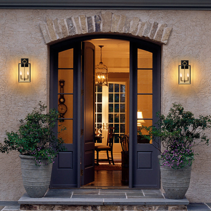 2-Light Dark Bronze Finish Brass Outdoor Wall Lantern with E12 Base Socket and Clear Tempered Glass Shade