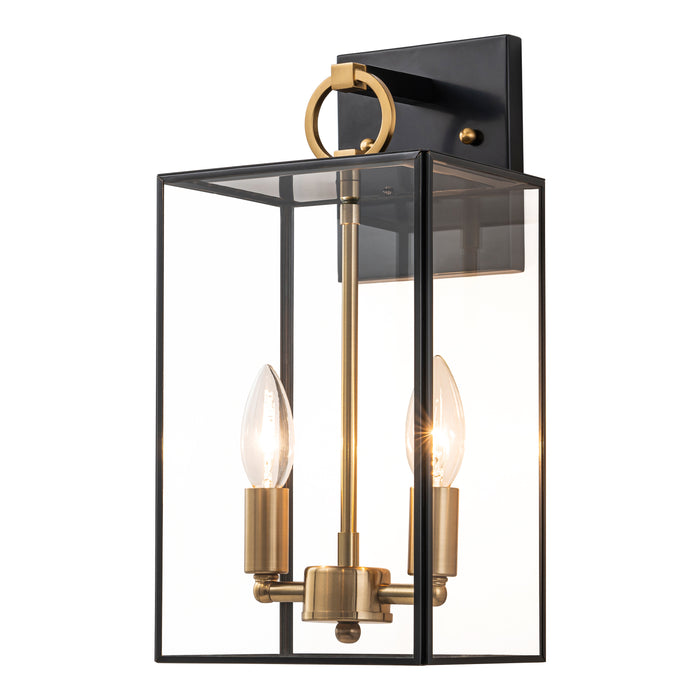 2-Light Dark Bronze Finish Brass Outdoor Wall Lantern with E12 Base Socket and Clear Tempered Glass Shade