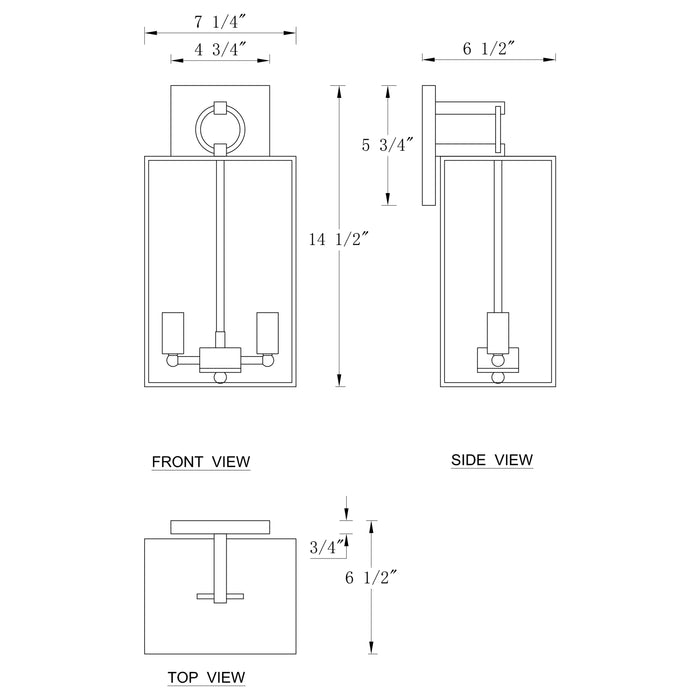 2-Light Dark Bronze Finish Brass Outdoor Wall Lantern with E12 Base Socket and Clear Tempered Glass Shade