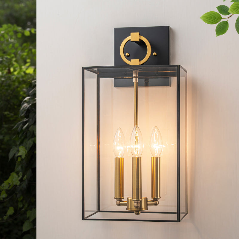 C Cattleya 3-Light Dark Bronze Finish Brass Outdoor Wall Lantern with E12 Base Socket and Clear Tempered Glass Shade