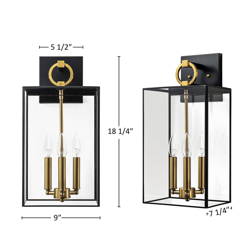 C Cattleya 3-Light Dark Bronze Finish Brass Outdoor Wall Lantern with E12 Base Socket and Clear Tempered Glass Shade