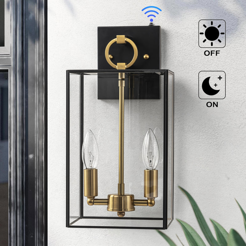 14.5in 2-Light Dusk to Dawn Dark Bronze Finish Brass Outdoor Wall Lantern