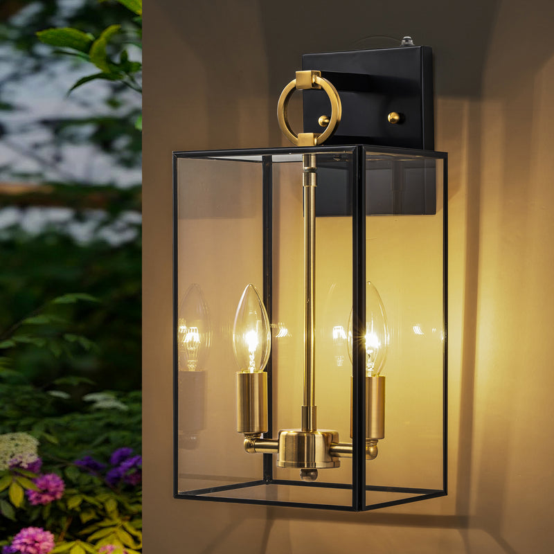14.5in 2-Light Dusk to Dawn Dark Bronze Finish Brass Outdoor Wall Lantern