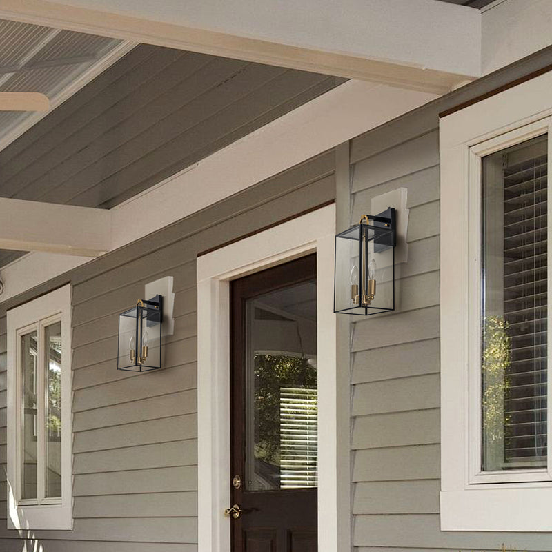 14.5in 2-Light Dusk to Dawn Dark Bronze Finish Brass Outdoor Wall Lantern