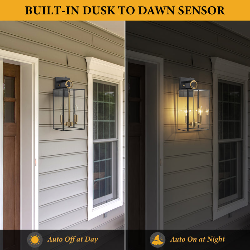 14.5in 2-Light Dusk to Dawn Dark Bronze Finish Brass Outdoor Wall Lantern