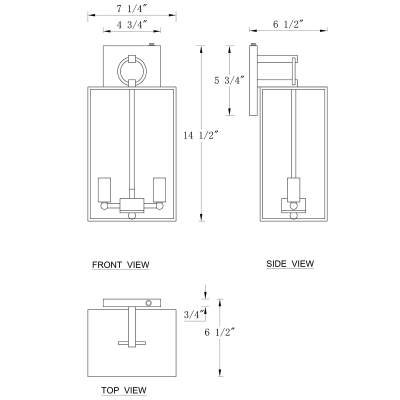 14.5in 2-Light Dusk to Dawn Dark Bronze Finish Brass Outdoor Wall Lantern