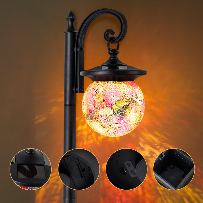 Solar Outdoor Post Light with Planter and Mosaic Glass Shade