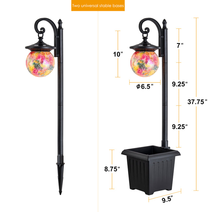 Solar Outdoor Post Light with Planter and Mosaic Glass Shade
