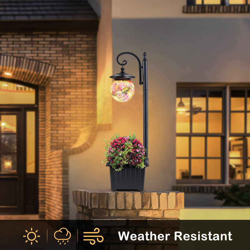C Cattleya Solar Outdoor Post Light with Planter and Mosaic Glass Shade