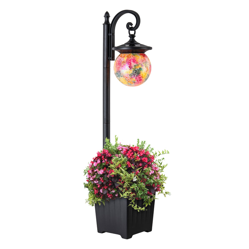 Solar Outdoor Post Light with Planter and Mosaic Glass Shade
