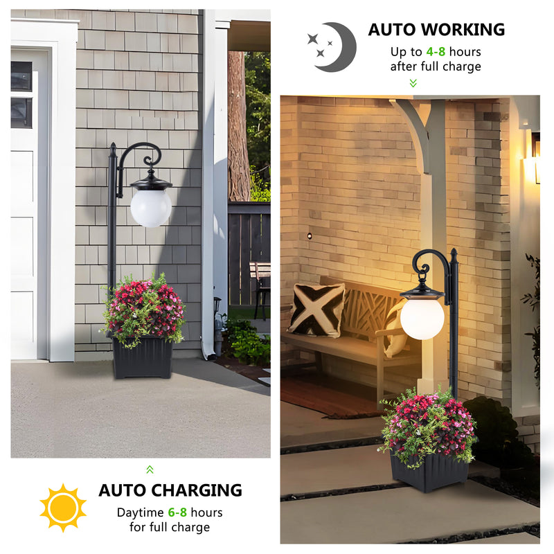 C Cattleya Solar Outdoor Post Light with Planter and Acrylic Shade
