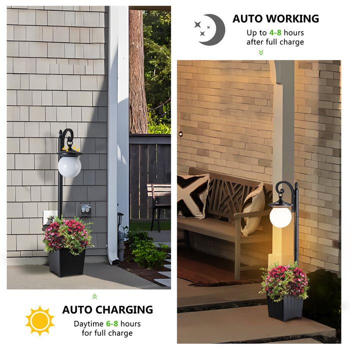 Solar Outdoor Post Light with Planter and Acrylic Shade