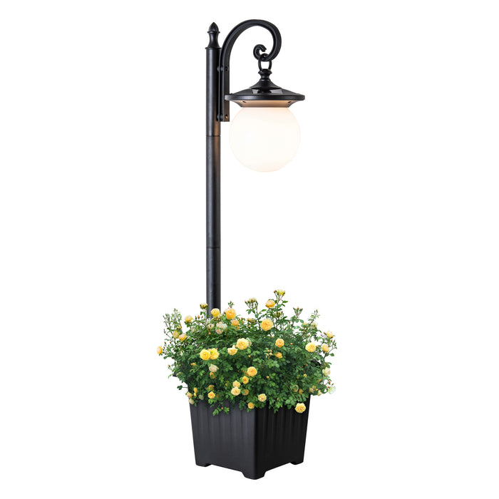 Solar Outdoor Post Light with Planter and Acrylic Shade
