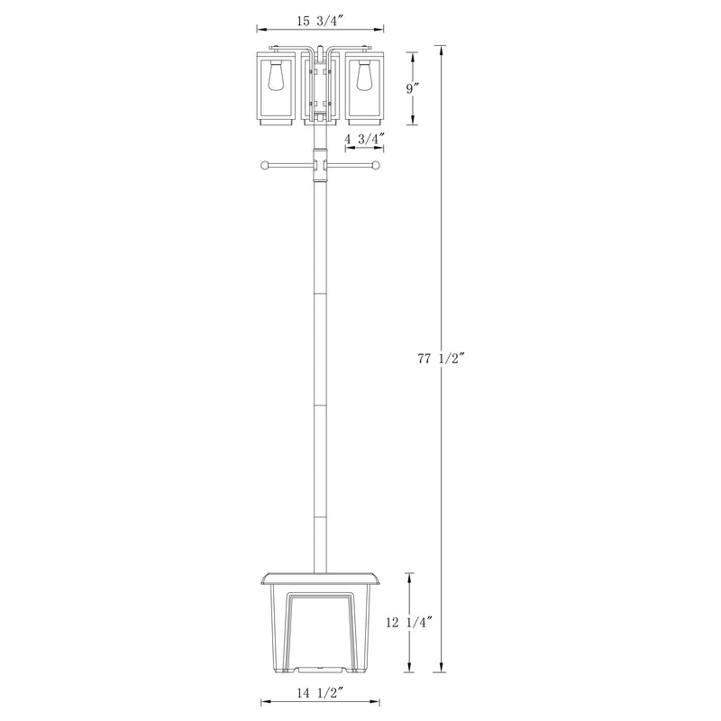 3-Light 77.5in Black Complete Post Light with Planter and Clear Tempered Glass