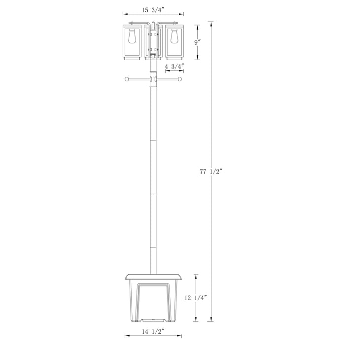 3-Light 77.5in Black Complete Post Light with Planter and Clear Tempered Glass