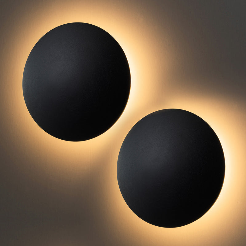 2-pack 8 in. Black Aluminum Round Disc LED Indoor Outdoor Wall Sconce