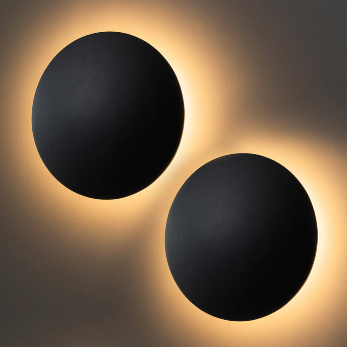 2-pack 8 in. Black Aluminum Round Disc LED Indoor Outdoor Wall Sconce