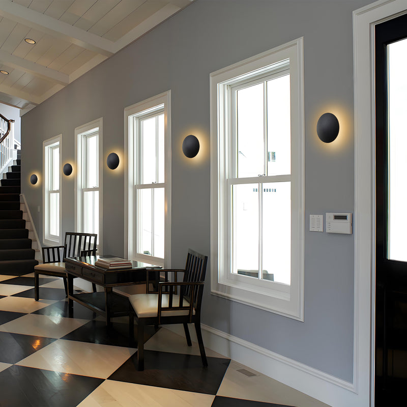 2-pack 8 in. Black Aluminum Round Disc LED Indoor Outdoor Wall Sconce