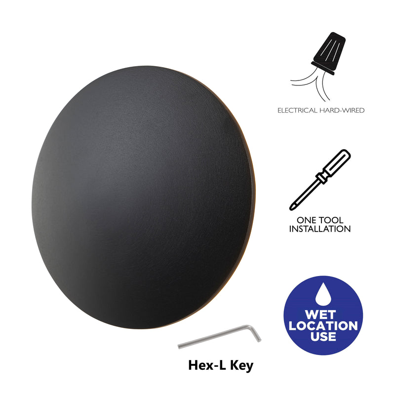 2-pack 8 in. Black Aluminum Round Disc LED Indoor Outdoor Wall Sconce