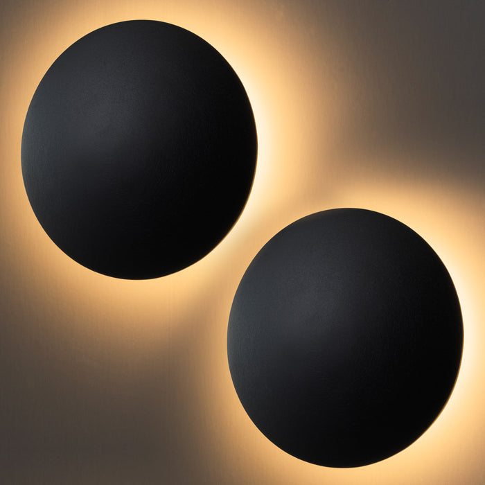 2-pack 10 in. Black Aluminum Round Disc LED Indoor Outdoor Wall Sconce