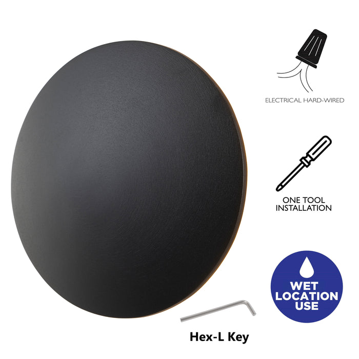 2-pack 10 in. Black Aluminum Round Disc LED Indoor Outdoor Wall Sconce