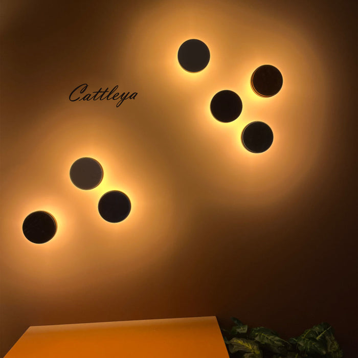 2-pack 10 in. and 8in. Black Aluminum Round Disc LED Indoor Outdoor Wall Lantern Sconce