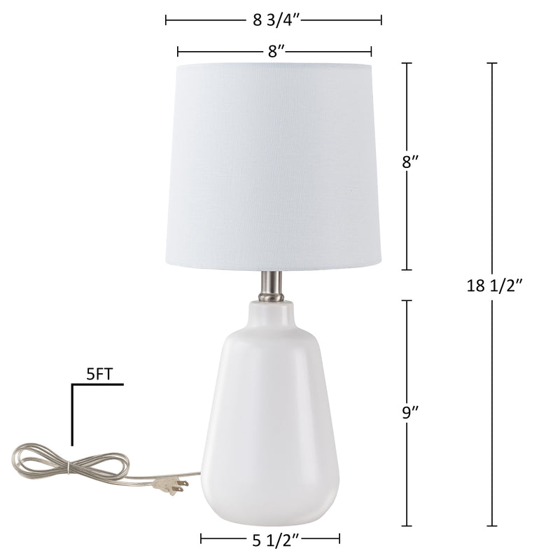 18.5in. Modern Minimalist White Ceramic Table Lamp with Linen Shade for Bedroom,Living Room,Nightstand