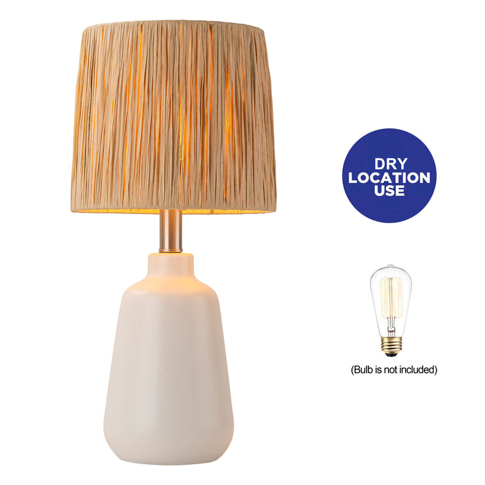 18.5in. 1-Light Farmhouse White Ceramic Table Lamp with Paper Rope Shade for Bedroom,Living Room,Nightstand