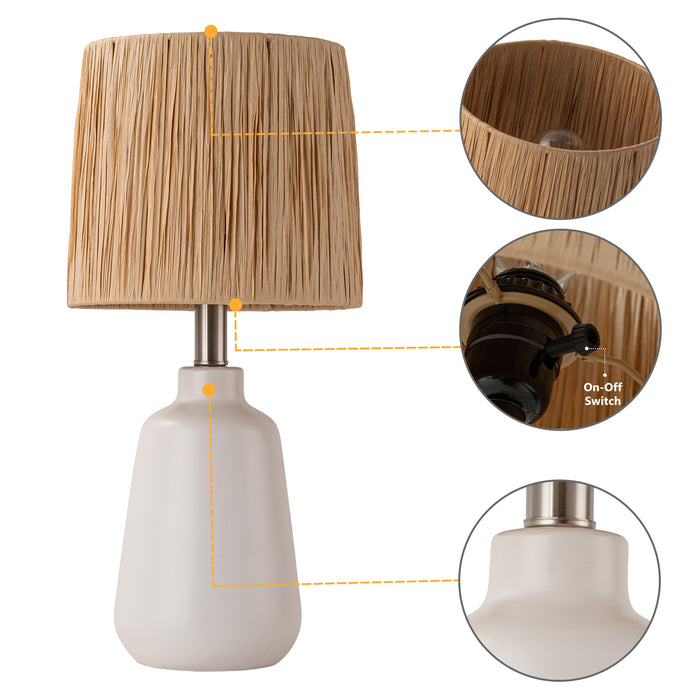 18.5in. 1-Light Farmhouse White Ceramic Table Lamp with Paper Rope Shade for Bedroom,Living Room,Nightstand