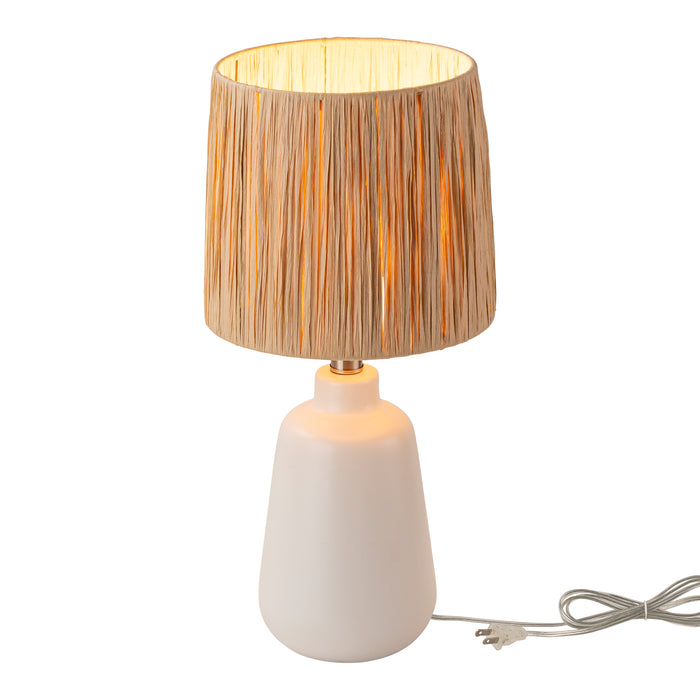 18.5in. 1-Light Farmhouse White Ceramic Table Lamp with Paper Rope Shade for Bedroom,Living Room,Nightstand