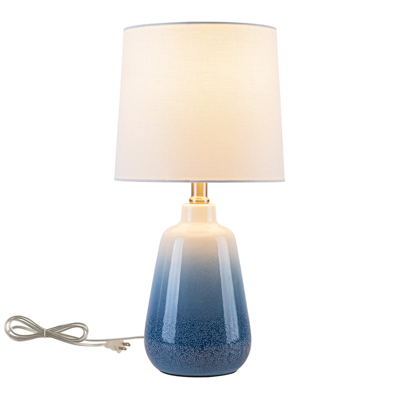 C Cattleya 18.5-Inch Gradient Blue Ceramic Table Lamp with White Fabric Shade for Nightstand,Bedroom