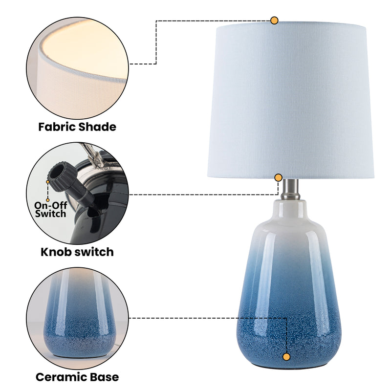 C Cattleya 18.5-Inch Gradient Blue Ceramic Table Lamp with White Fabric Shade for Nightstand,Bedroom