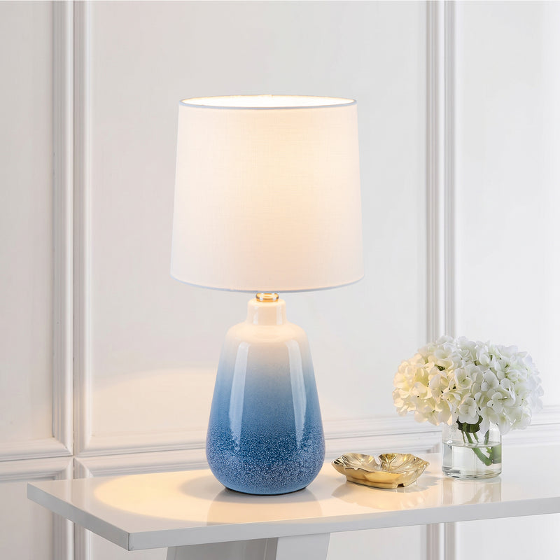 C Cattleya 18.5-Inch Gradient Blue Ceramic Table Lamp with White Fabric Shade for Nightstand,Bedroom
