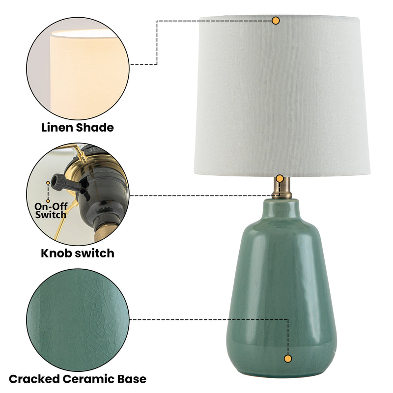 C Cattleya 18.5-Inch Green Crackle Ceramic Table Lamp with Yellow Linen Shade for Nightstand, Bedroom
