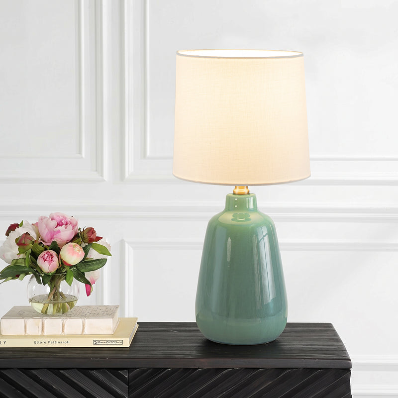 C Cattleya 18.5-Inch Green Crackle Ceramic Table Lamp with Yellow Linen Shade for Nightstand, Bedroom